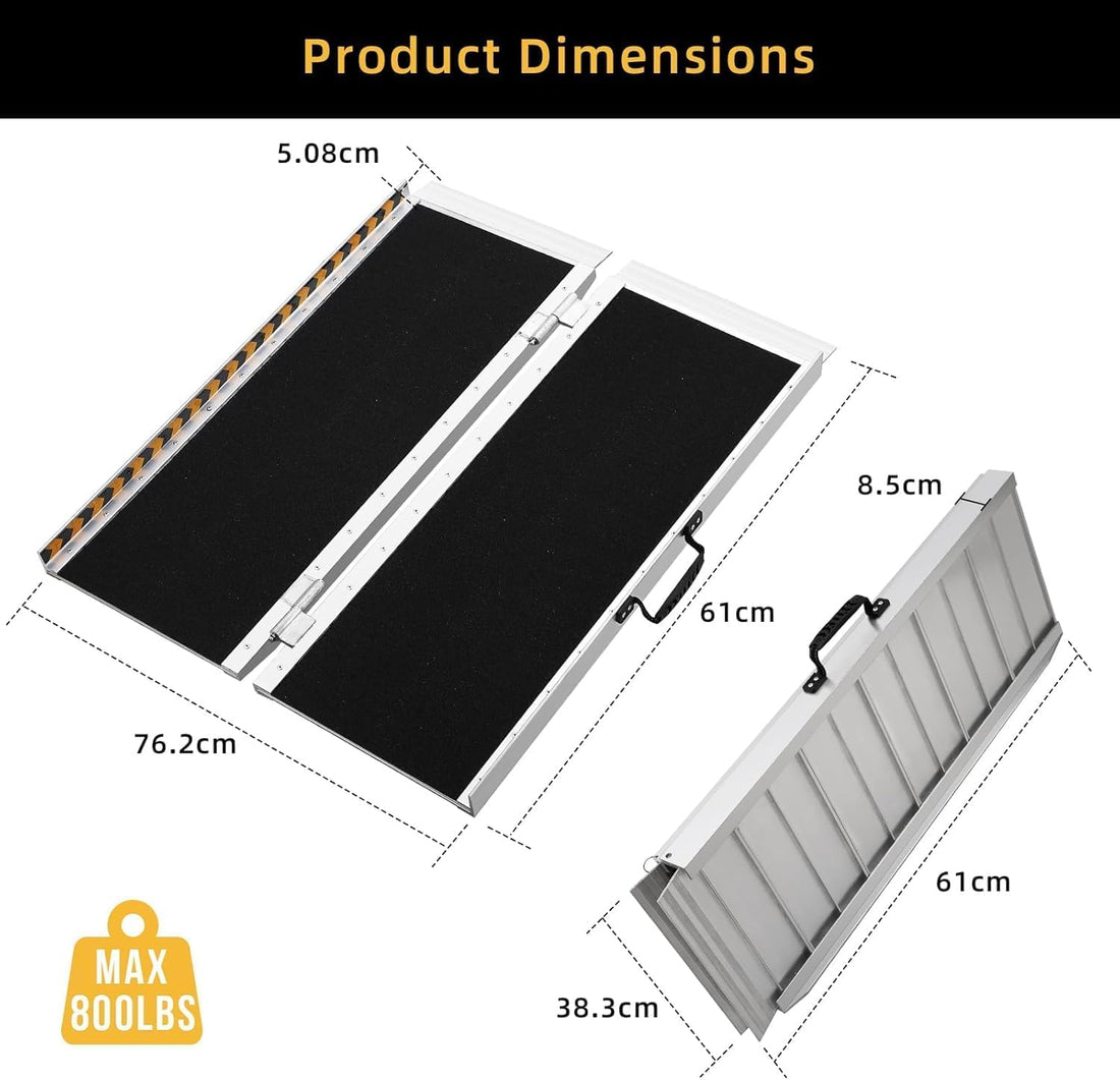 Garvee Rampe d’accès portable 60cm en aluminium pliable, surface antidérapante, pour fauteuil roulant, seuils et marches, charge 272kg