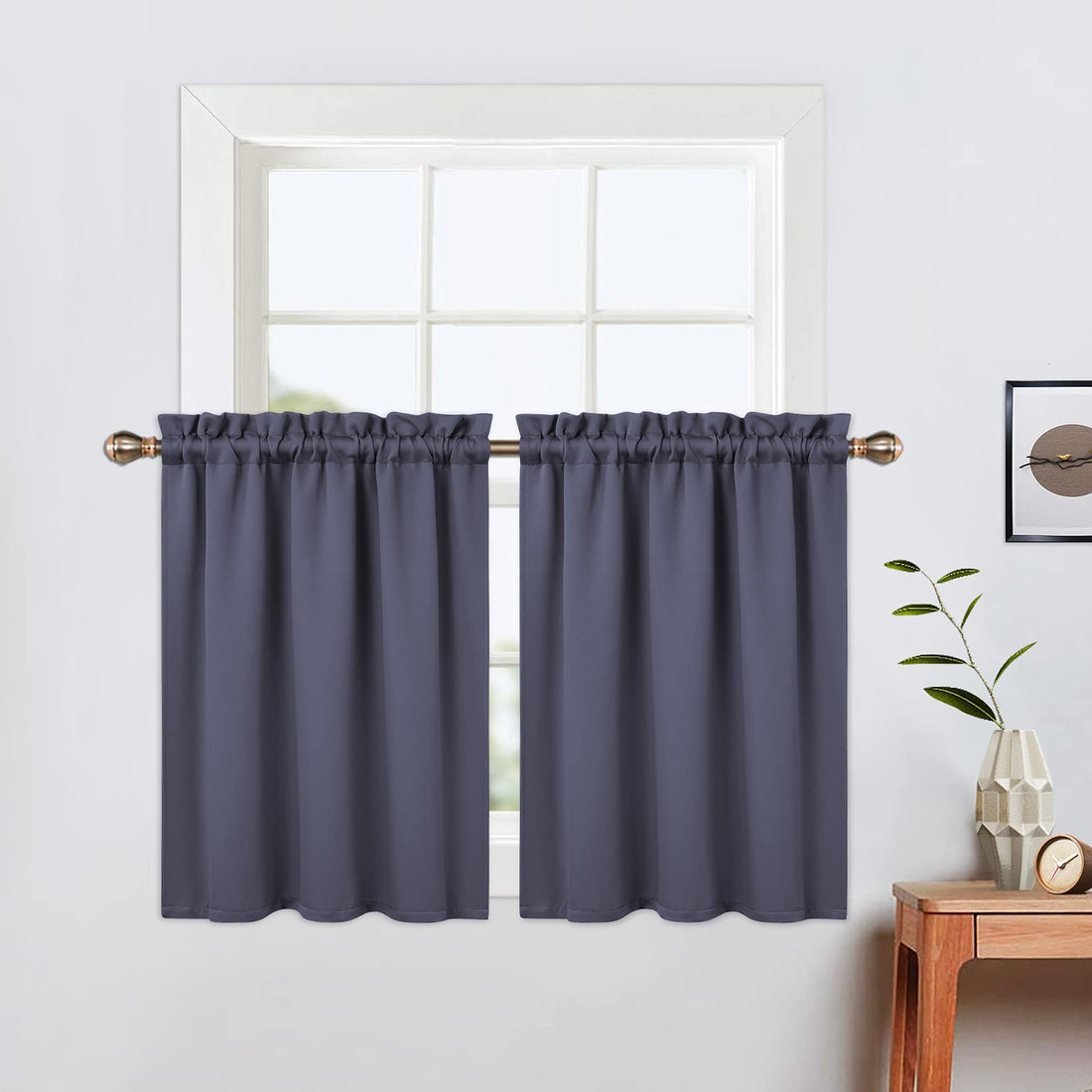Rideaux occultants Garvee, panneaux courts à œillets pour cuisine, salle de bain, fenêtres, 76 x 76 cm, gris foncé, 2 pièces