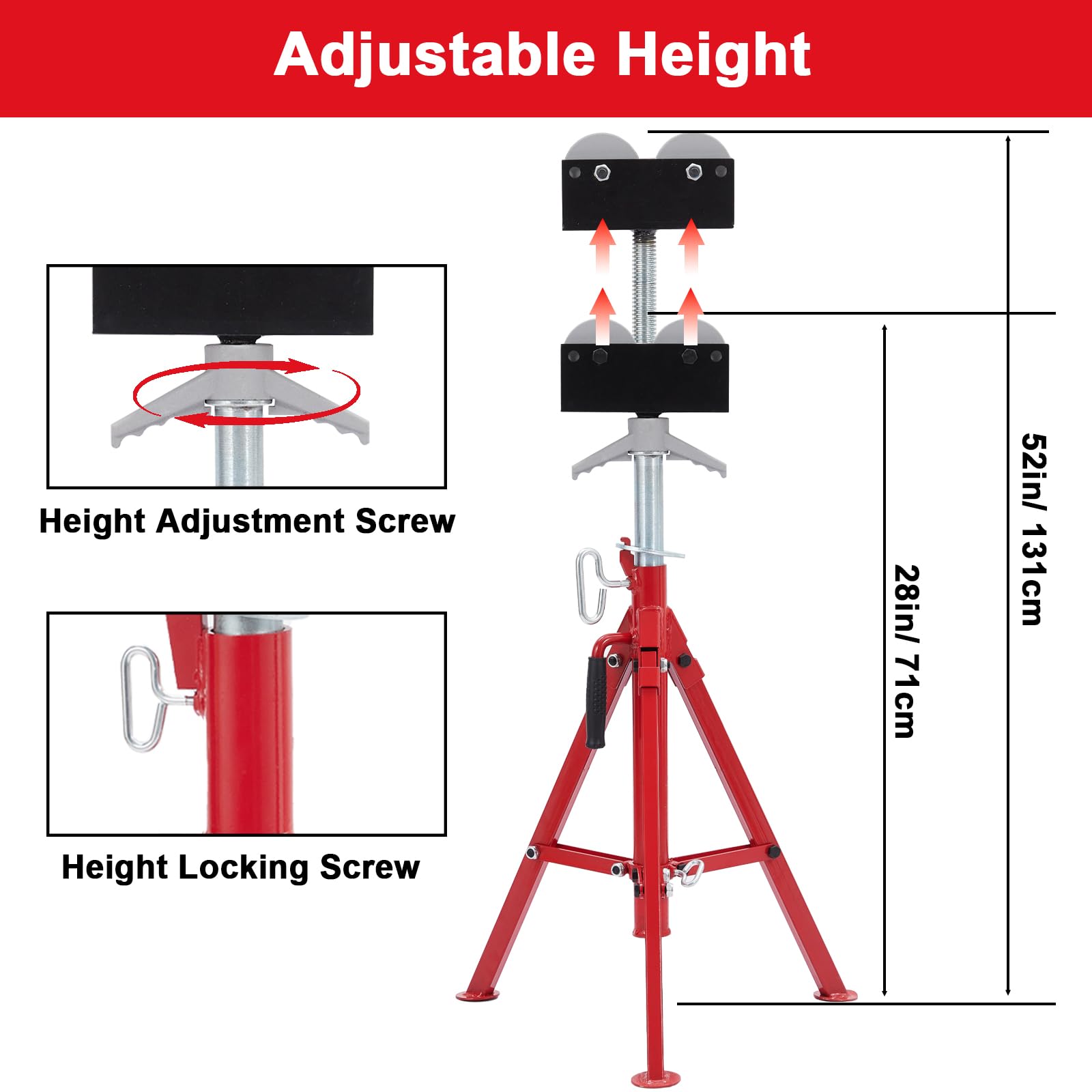 Support réglable pour tubes en acier Garvee – Hauteurs de 71 à 132 cm (28 à 52 pouces), avec roulettes, pliable, pour le soudage et la tuyauterie.