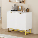 Buffet moderne Garvee, portes à chevrons de 80 cm, poignées dorées, étagère réglable, bois et métal, polyvalent pour salle à manger et couloir. - or