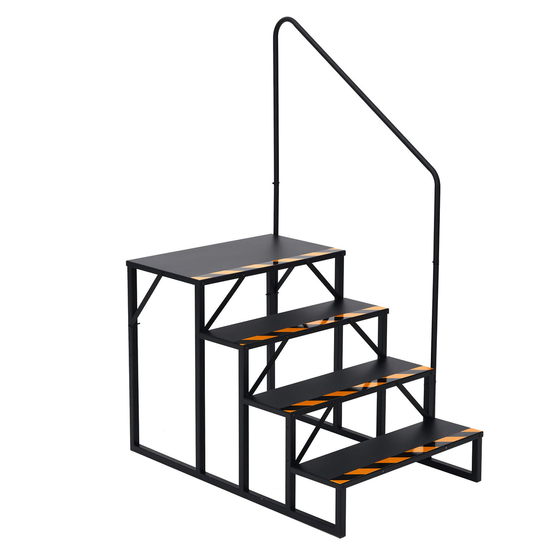 Escalier 4 marches pour camping-car avec rampe – antidérapant et portable, en acier thermolaqué noir