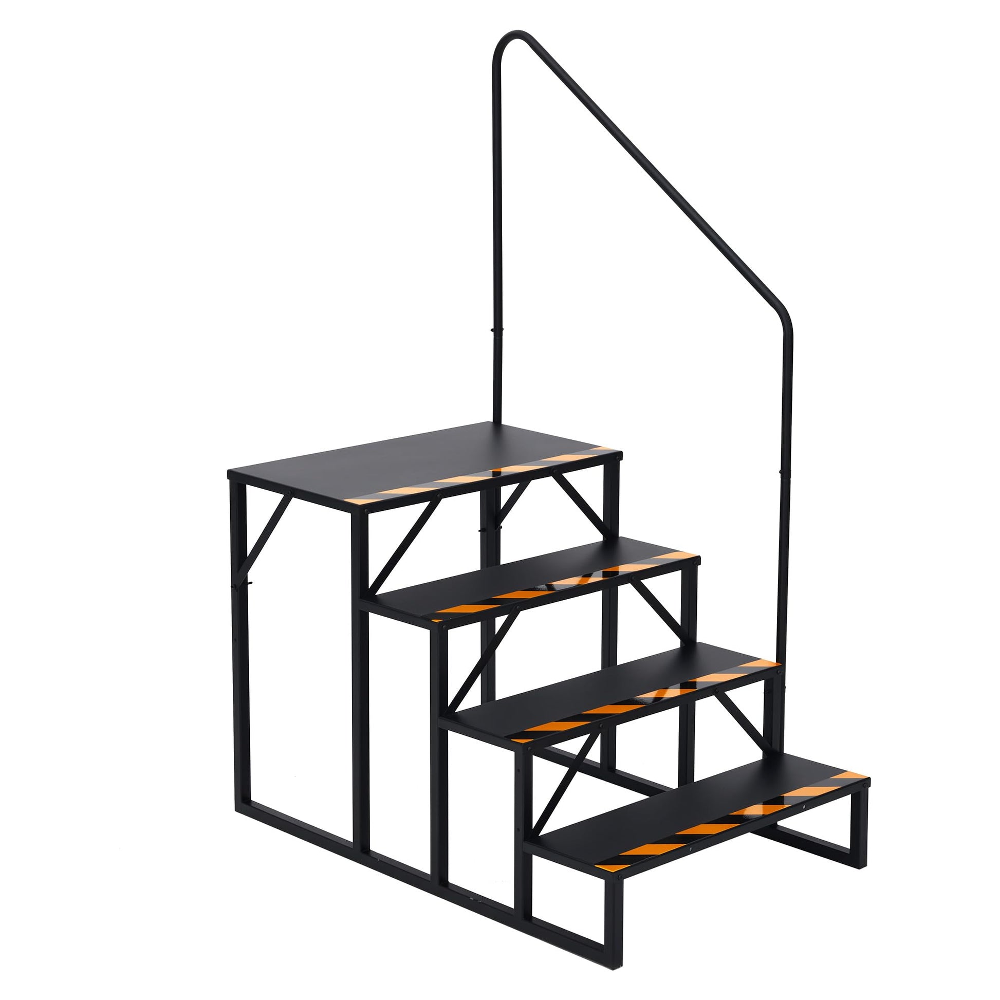 Escalier 4 marches pour camping-car avec rampe – antidérapant et portable, en acier thermolaqué noir