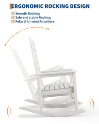 Fauteuil à bascule d'extérieur Garvee en PEHD résistant aux intempéries avec imitation bois pour terrasse et jardin, capacité de charge de 172 kg, blanc, ergonomique et facile à nettoyer