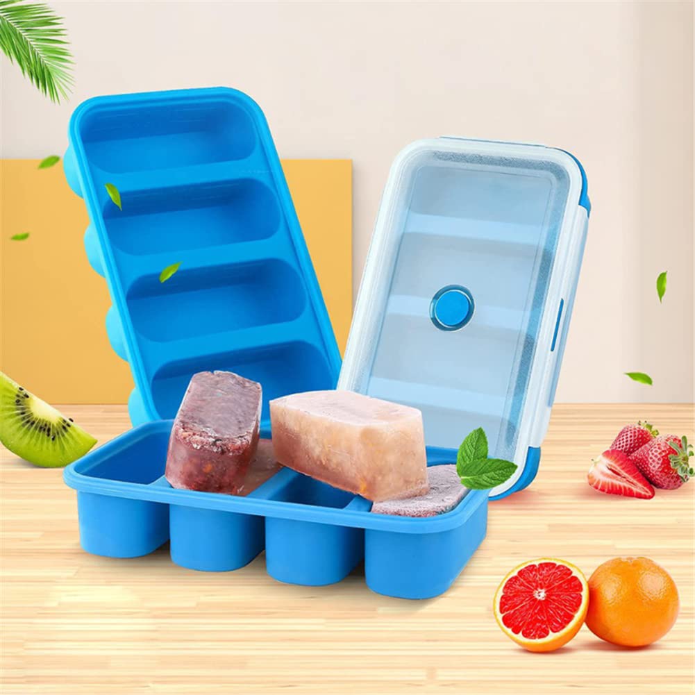 Conteneur de congélation en silicone Garvee pour aliments pour bébé avec couvercle, 4 compartiments, sans BPA, flexible, compatible lave-vaisselle, pour aliments pour bébé et glaçons, 250 ml, transparent
