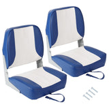 Garvee lot de 2 sièges de bateau pliants à dossier bas, rembourrage épais, aluminium, bleu et blanc, pour pêche - Blanc et bleu