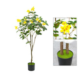 Arbre artificiel fleuri Garvee de 1,28 m (4,2 pi) avec fleurs jaunes, pot en ciment robuste pour salon et mariage, entretien facile, design réaliste - 