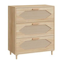 Commode 3 tiroirs Garvee en rotin, idéale pour la chambre, le salon et l'entrée. Grande capacité de rangement, imperméable, en MDF. Style moderne, marron.