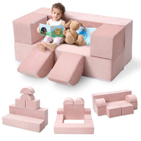Canapé de jeu pour enfants Garvee, 6 pièces, modulaire, rose, housse en microfibre douce, pour salle de jeux, 100 x 50 x 40 cm