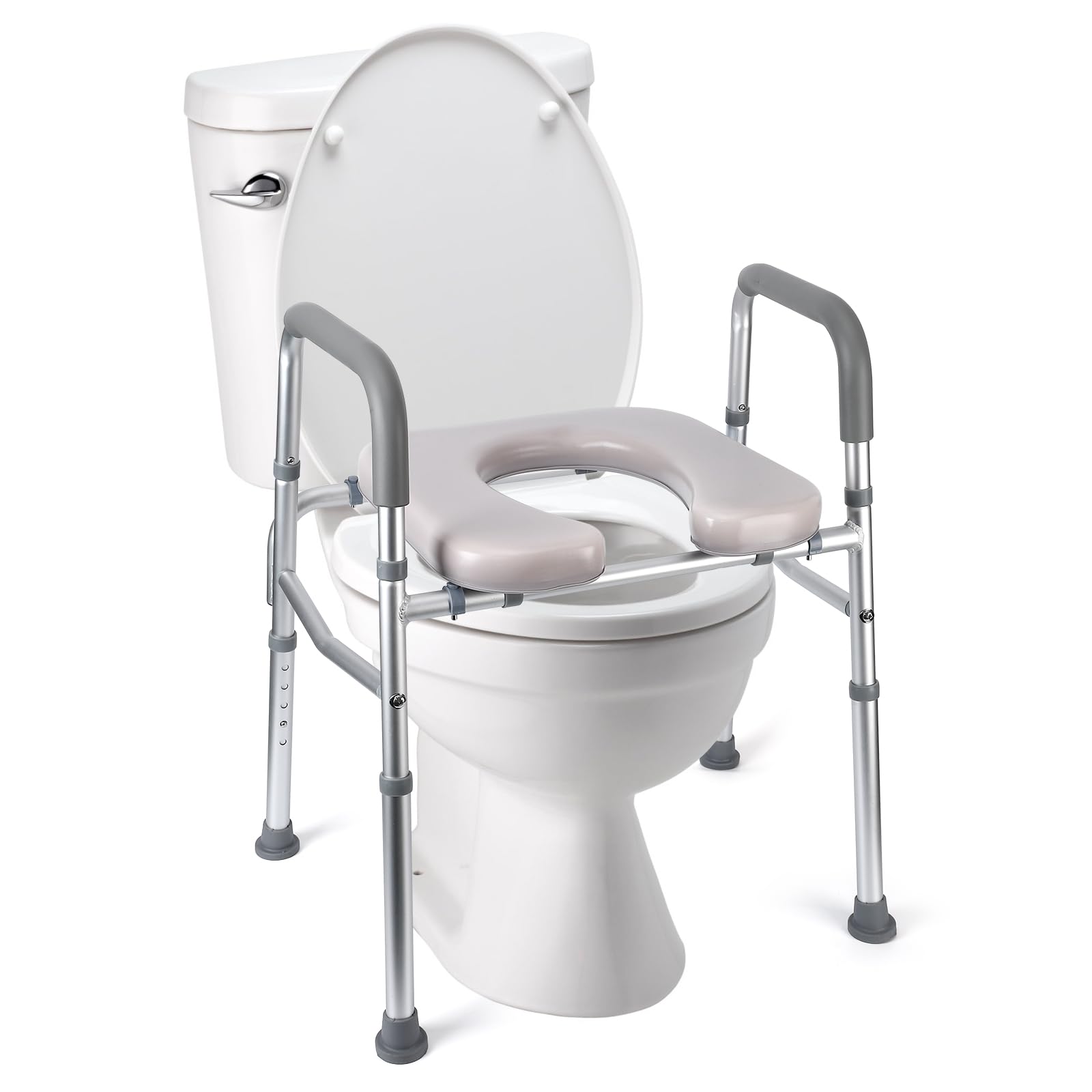 Garvee Rehausseur de Toilettes avec Accoudoirs, Hauteur Réglable, Cadre en Aluminium, Siège Rembourré, Charge 158 kg, pour Seniors et Personnes à Mobilité Réduite