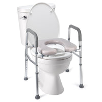 Garvee Rehausseur de Toilettes avec Accoudoirs, Hauteur Réglable, Cadre en Aluminium, Siège Rembourré, Charge 158 kg, pour Seniors et Personnes à Mobilité Réduite