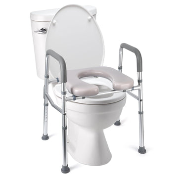Garvee Rehausseur de Toilettes avec Accoudoirs, Hauteur Réglable, Cadre en Aluminium, Siège Rembourré, Charge 158 kg, pour Seniors et Personnes à Mobilité Réduite
