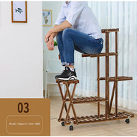 Garvee support à plantes en bois, 5 niveaux et 7 plateformes, 95 × 25 × 95 cm, intérieur et extérieur, naturel