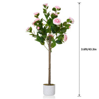 Camélia artificiel Garvee de 1,10 m avec 20 fleurs roses, pot blanc, pour bureau et maison