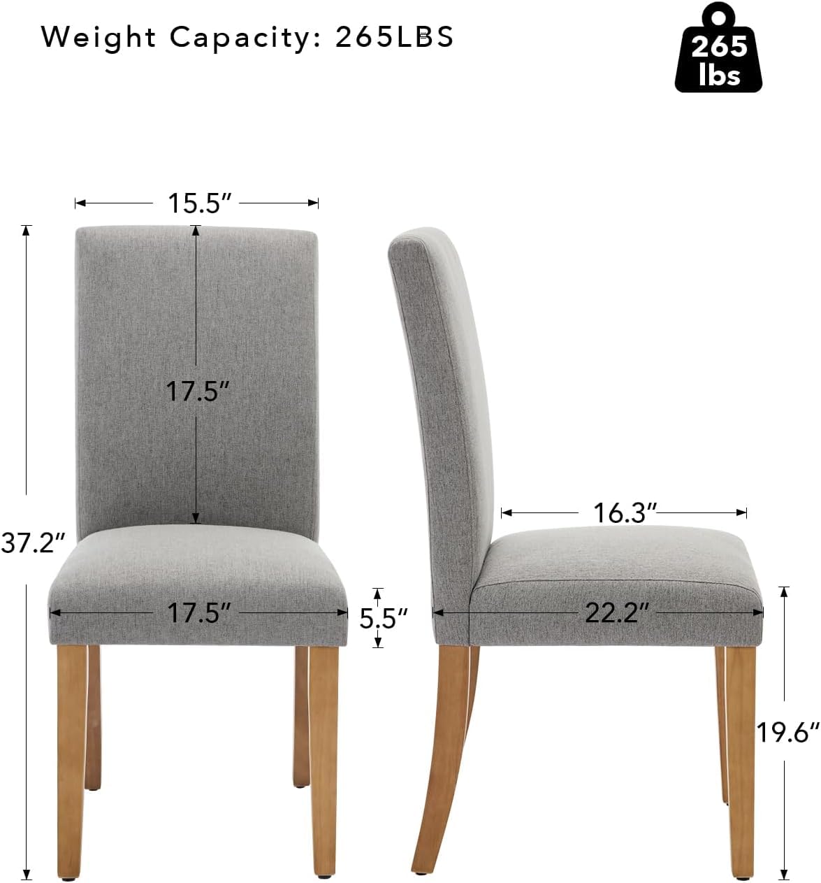 Chaises de salle à manger Garvee Parsons, lot de 2, rembourrées, ergonomiques, revêtement en lin, pieds robustes en bois d'hévéa, style moderne, pour la cuisine et le salon