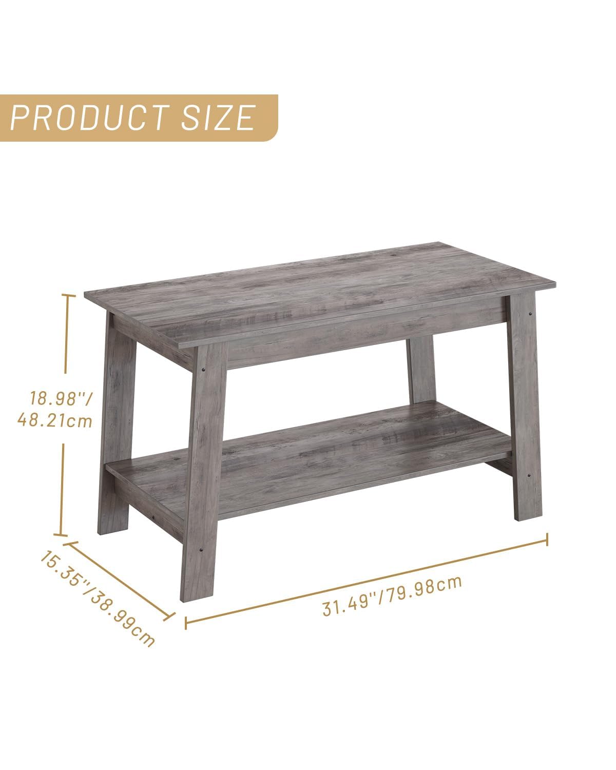 Garvee table basse industrielle 80 cm à 2 niveaux, bois rustique gris, idéale pour le salon et la chambre, gain de place et stable