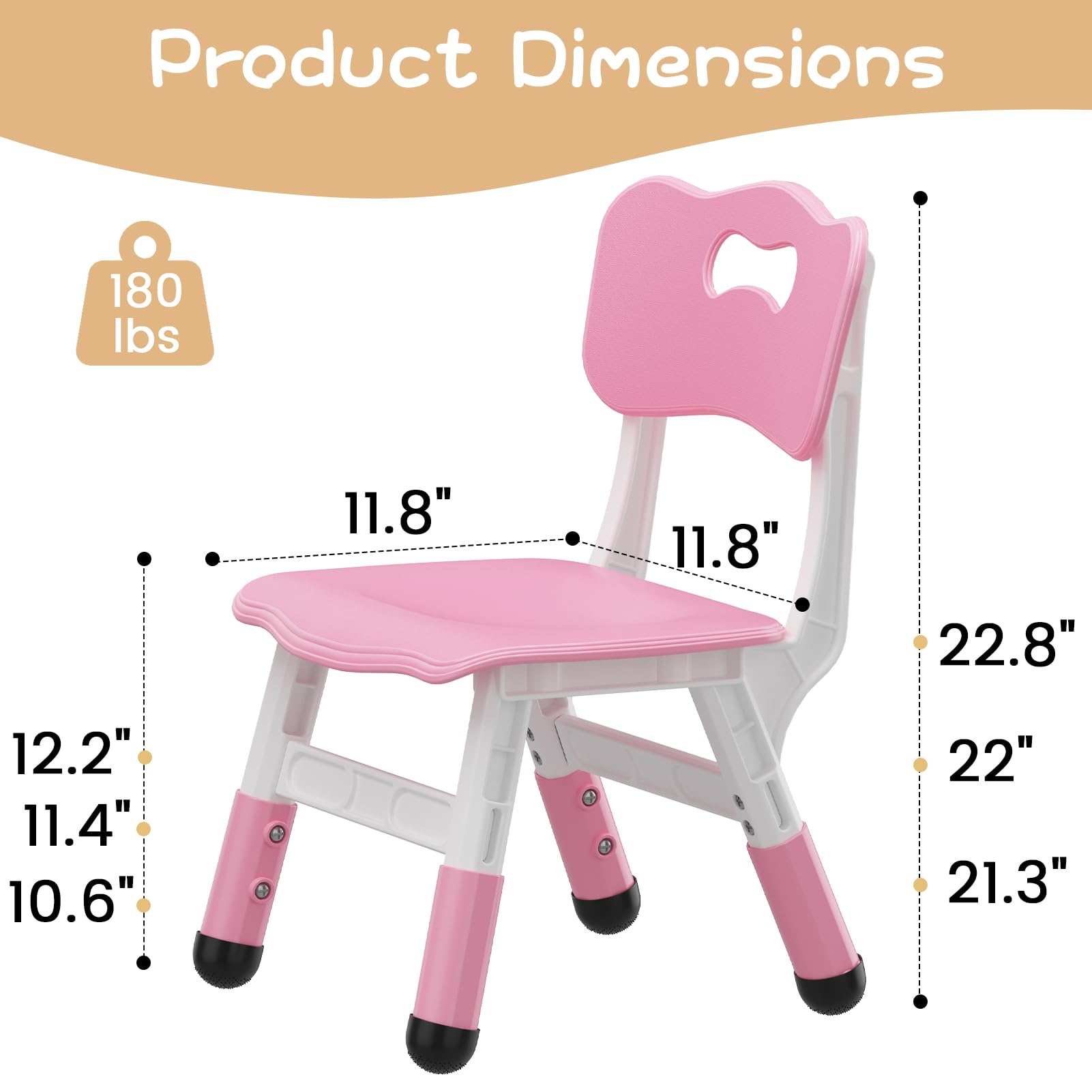 Chaise haute enfant Garvee, réglable en hauteur (3 niveaux), en plastique antidérapant, rose, pour la maison et la maternelle, lot de 2