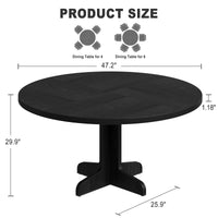 Garvee Table à manger ronde en bois 119 cm pour 4 à 6 personnes, structure robuste réglable, finition noire, idéale cuisine et salon