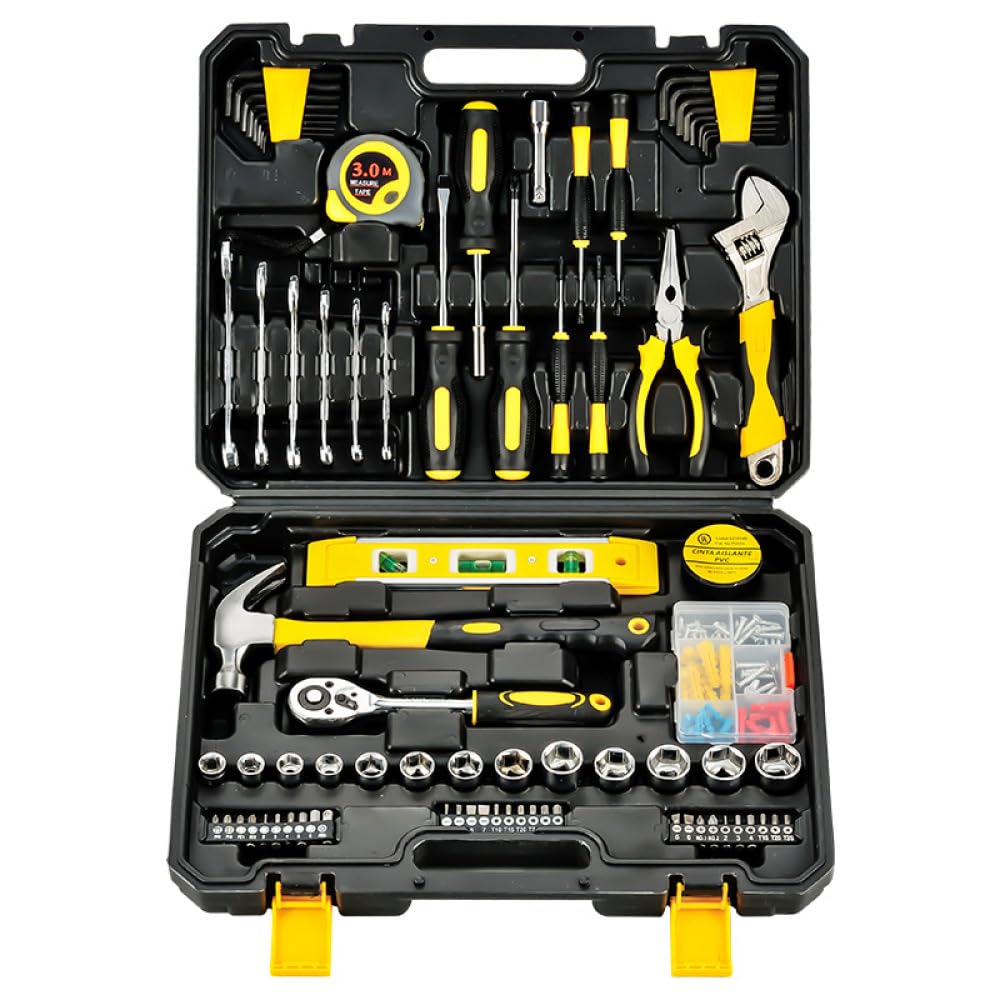 Coffret d'outils à main 108 pièces – clés à douille et tournevis en acier robuste, multifonctionnels, avec mallette de transport