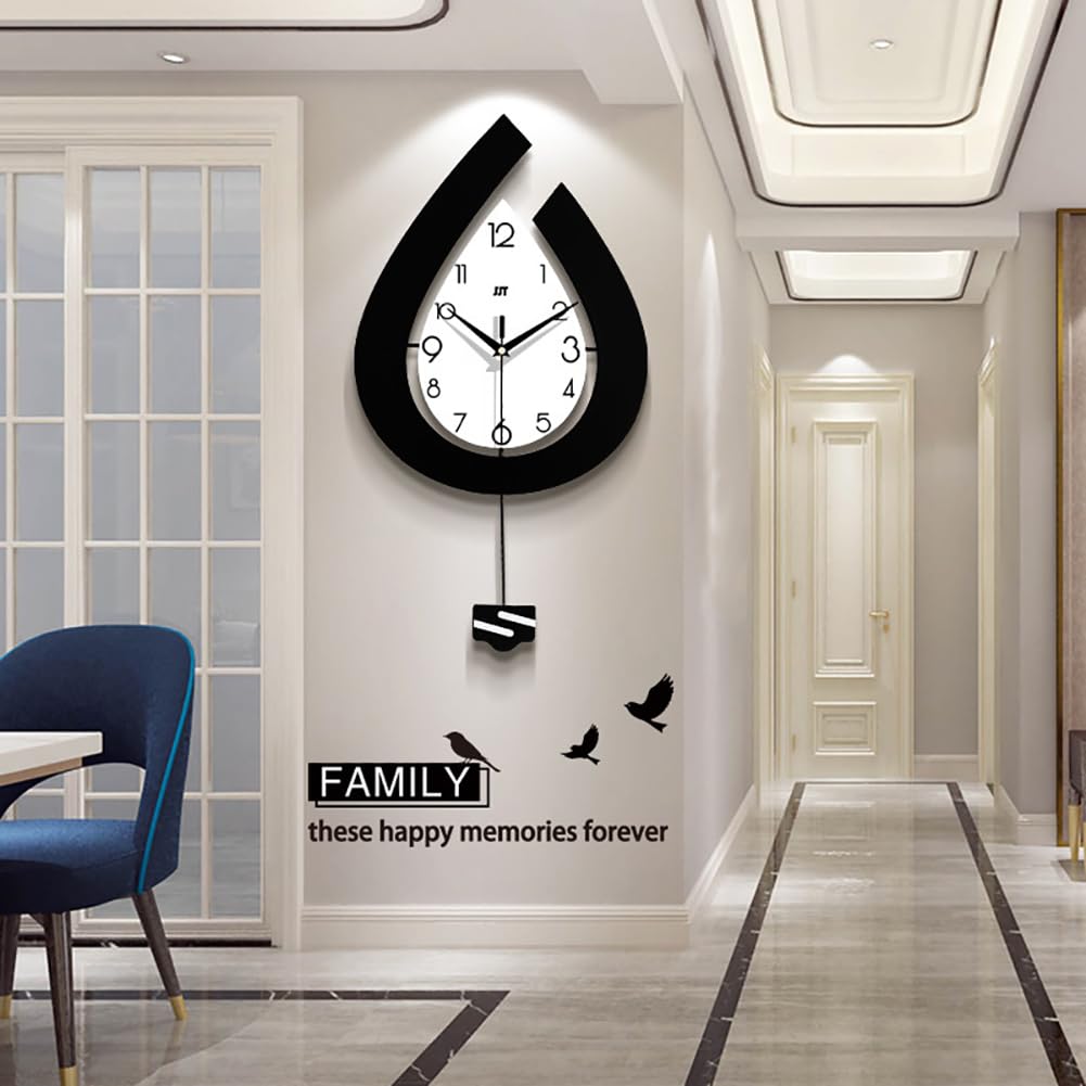 Horloge murale moderne Garvee, à piles, en forme de goutte d'eau, pour salon, chambre, cuisine, bureau, 39 x 73 cm, élégante