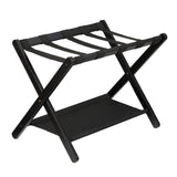 Garvee Support à Bagages Pliable en Bambou Premium Noir, 2 Niveaux, Pour Chambres et Hôtels, Résistant 110 lb, Compact et Durable - 