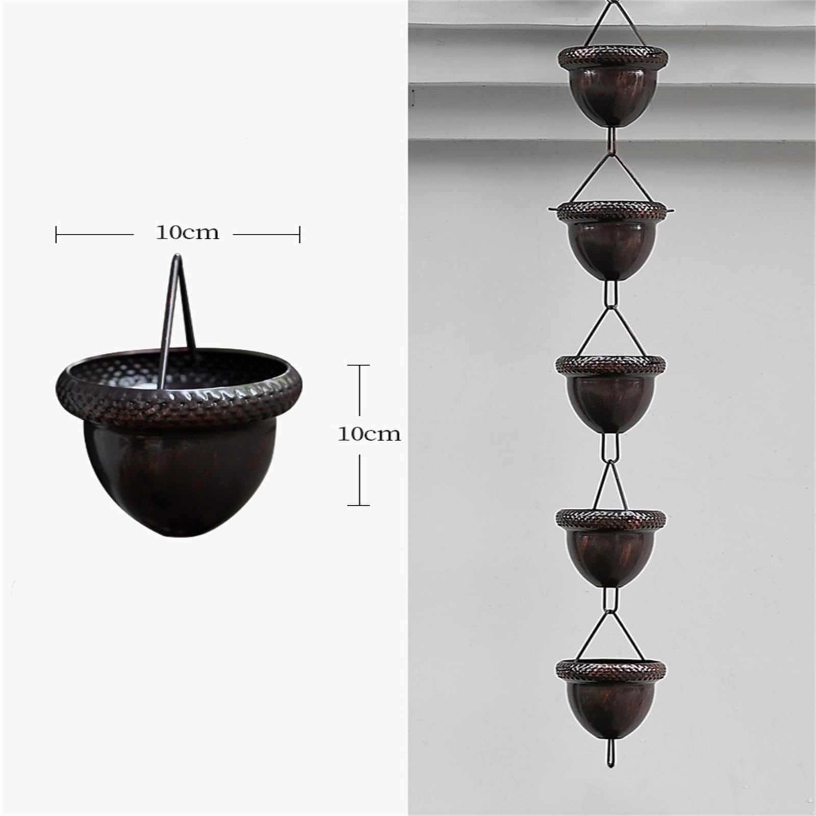 Chaîne de pluie GARVEE 253 cm avec 15 coupelles, collecteur d'eau en métal durable pour jardin
