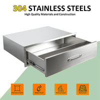 Tiroir de cuisine extérieure Garvee 76 x 58 x 25 cm en acier inoxydable pour barbecue, antirouille, montage encastré, rails silencieux, résistant aux intempéries, idéal pour le jardin et l'espace barbecue.