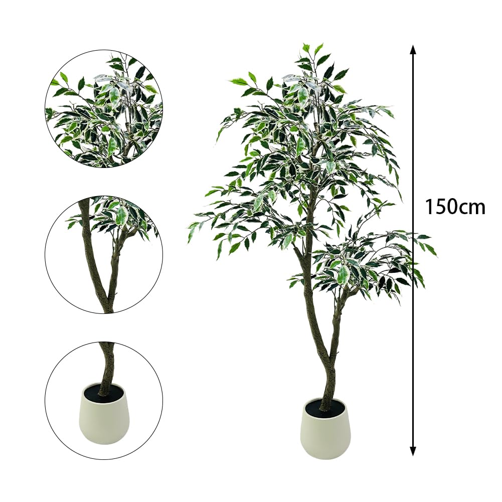 Ficus artificiel Garvee, 150 cm, grande plante artificielle en pot, vert, pour intérieur, maison, bureau, jardin