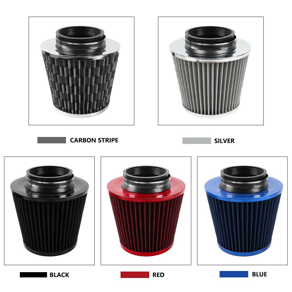 GARVEE Filtre à air froid conique universel de 7,6 cm (3 pouces) à haut débit, lavable et sec, pièce de rechange pour voiture, couleur aléatoire