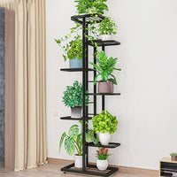 Support à plantes Garvee à 7 niveaux avec 8 pots, en métal, pieds réglables, pour intérieur et balcon, gain de place, noir