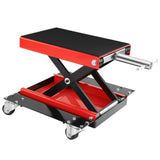 Garvee cric ciseaux pour moto, charge 499 kg, chariot et manivelle, plateau antidérapant, roulettes 360°, pour garage et atelier - Rouge