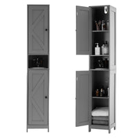 Meuble de salle de bain Garvee de 170 cm de haut avec 2 portes coulissantes de style grange et 1 tiroir, étagères réglables, bois massif, style campagnard, étroit, blanc, polyvalent pour la salle de bain et la cuisine