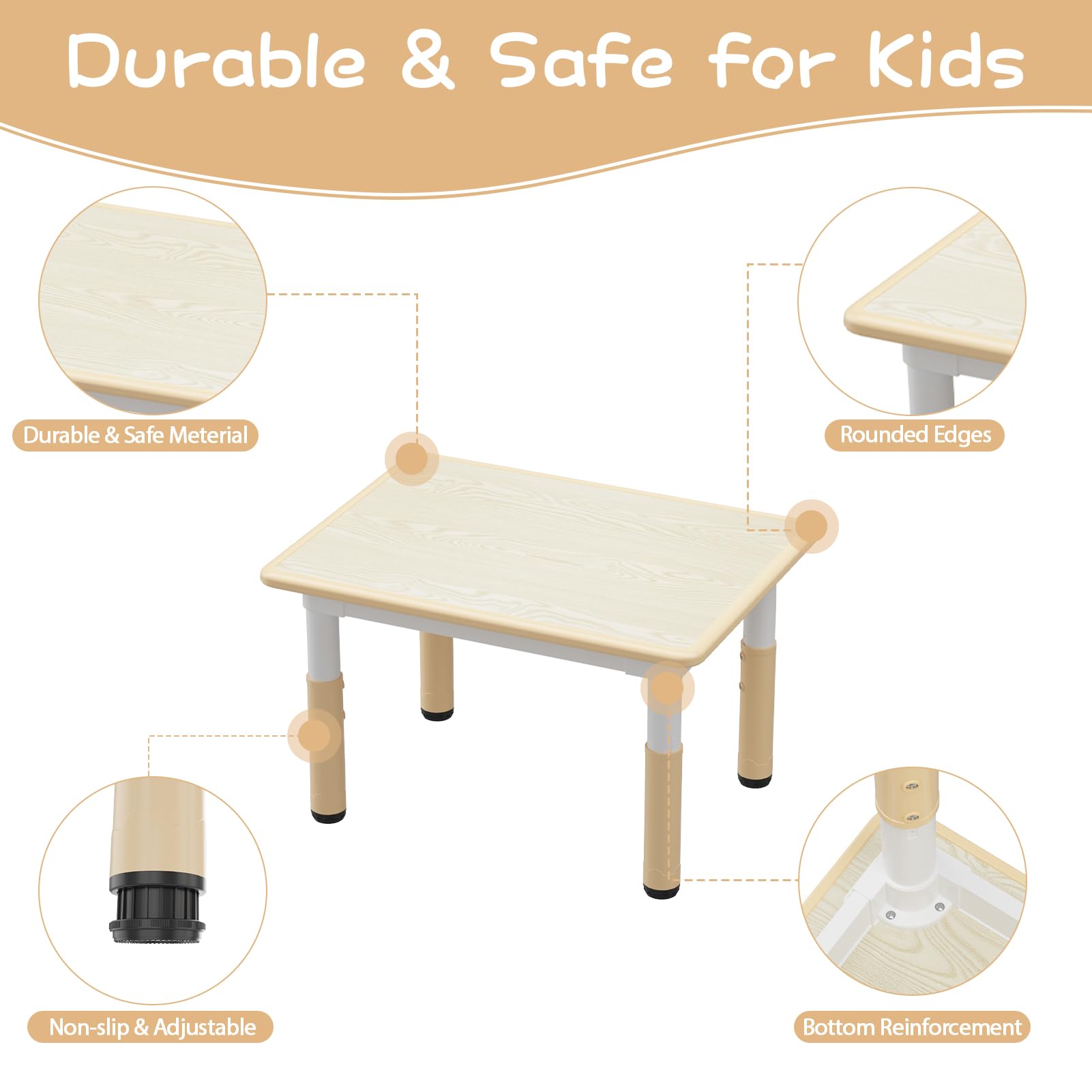 Table enfant Garvee réglable en hauteur avec 4 chaises, idéale pour les salles de classe, les jardins d'enfants et les maisons. Hauteur réglable de 48 à 60 cm. Motif graffiti.