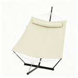Garvee Hamac Double Avec Support Et Oreiller terrasse/jardin Capacité 204 kg Tissu tous temps - Beige