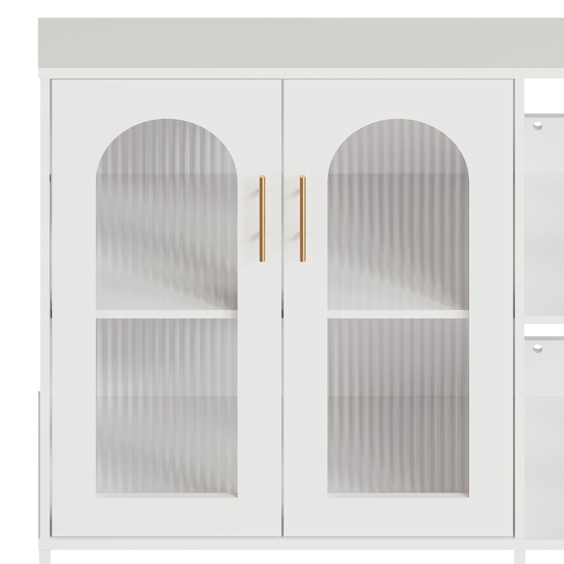 Garvee buffet avec portes vitrées, étagères réglables, MDF 3c, verre, poignées en métal, blanc moderne, pour le salon et la salle à manger