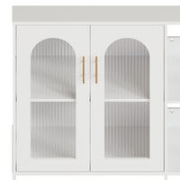 Garvee buffet avec portes vitrées, étagères réglables, MDF 3c, verre, poignées en métal, blanc moderne, pour le salon et la salle à manger