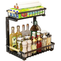 Organisateur sous évier Garvee en forme de L avec étagère coulissante à 2 niveaux pour cuisine et salle de bain, hauteur réglable, antirouille, acier au carbone