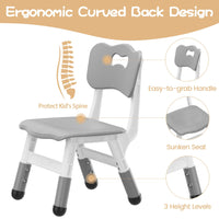 Chaise enfant Garvee, réglable en hauteur (3 niveaux), en plastique robuste, pour garçons et filles, grise, lot de 2, pour la maison et l'école