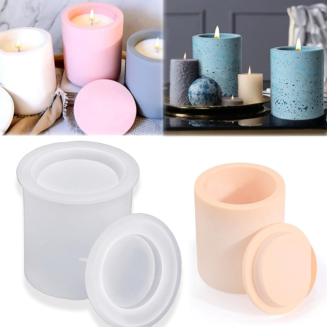 Moule à bougie cylindrique 3D en silicone Garvee avec couvercle pour la fabrication de bougies, pots de fleurs, porte-stylos et autres objets de décoration. Polyvalent, durable et résistant à la chaleur.