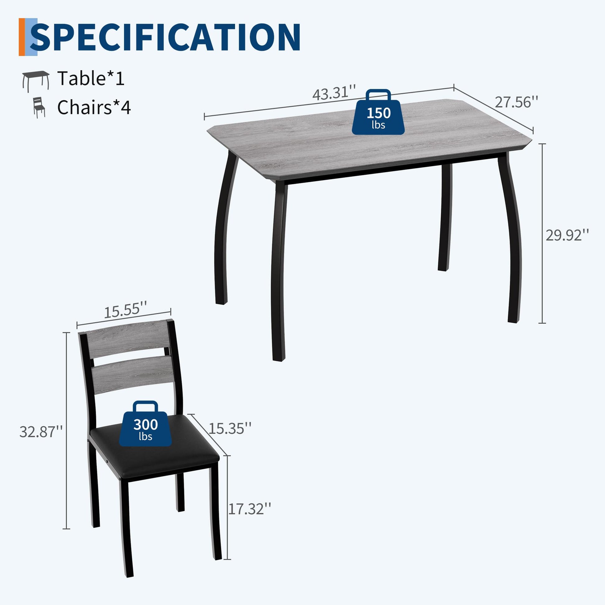 Ensemble table et chaises de salle à manger Garvee pour 4 personnes, structure en métal, design biseauté, gain de place, bois durable, ergonomiques, idéal pour les petites pièces.