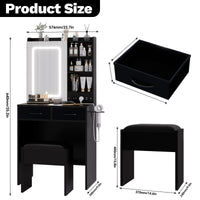 GARVEE Coiffeuse avec miroir LED et tabouret rembourré, 3 modes d’éclairage, station de charge intégrée et rangement, pour chambre moderne, noir