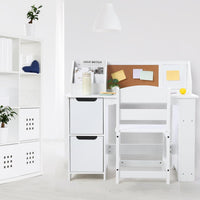 Ensemble bureau en bois Garvee pour enfants avec rangement, tableau d'affichage et chaise ergonomique pour la maison et l'école, blanc