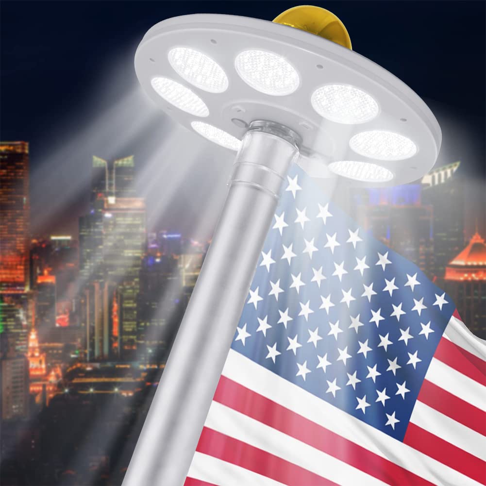 Lampe solaire pour mât de drapeau Garvee, 136 LED ultra-lumineuses, IP67, ABS résistant aux intempéries, pour jardin extérieur de 4,5 à 7,5 m.