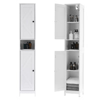 Meuble de salle de bain Garvee 170 cm de haut avec 2 portes coulissantes, 1 tiroir, pour salle de bain et cuisine, en bois, étroit, robuste et polyvalent, avec portes en acrylique transparent et blanc.