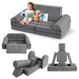 Canapé de jeu modulaire Garvee 10 pièces pour enfants, canapé convertible en mousse, microfibre de luxe, gris foncé, pour des jeux créatifs dans la chambre d'enfant