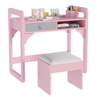 Ensemble bureau et chaise pour enfants Garvee, hauteur réglable et rangement pour apprendre et jouer, 81 cm (H) x 84 cm (L) x 46 cm (l), rose