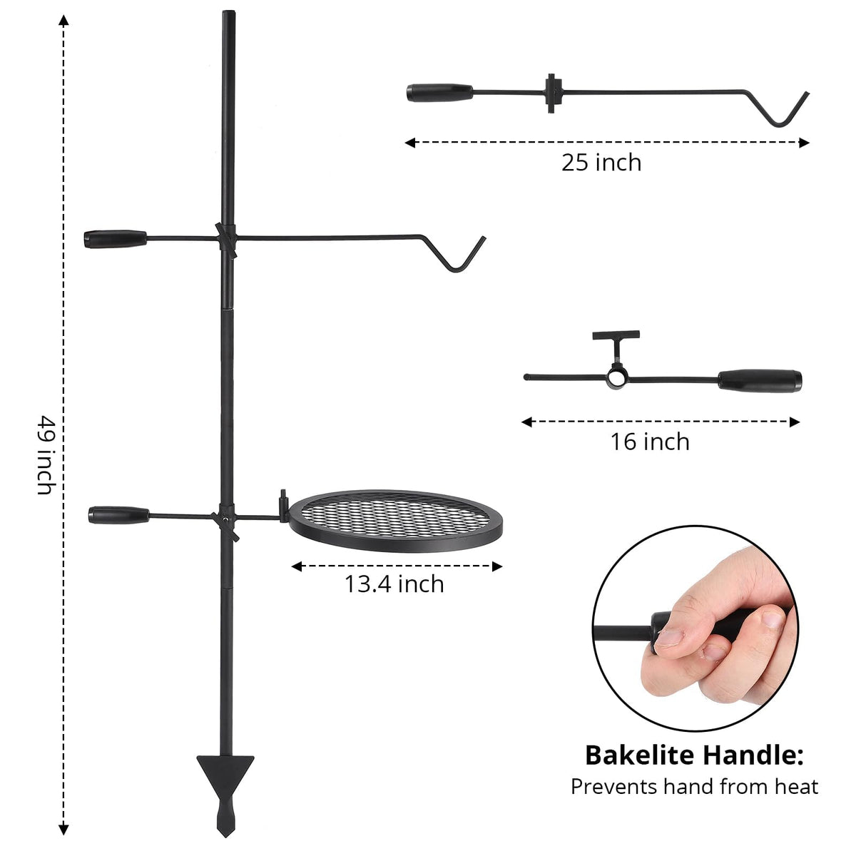 Garvee Gril de camping rotatif 360°, hauteur réglable, pliable, maille en acier robuste, portable avec sac de transport pour camping et barbecue