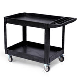 Chariot utilitaire Garvee à 2 niveaux, capacité de charge de 250 kg, roues pivotantes à 360°, plastique PEHD, poignée ergonomique pour entrepôt, atelier, garage, noir
