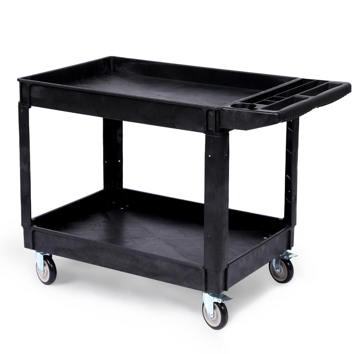 Chariot utilitaire Garvee à 2 niveaux, capacité de charge de 250 kg, roues pivotantes à 360°, plastique PEHD, poignée ergonomique pour entrepôt, atelier, garage, noir