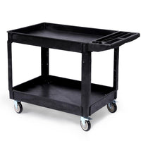 Chariot utilitaire Garvee à 2 niveaux, capacité de charge de 250 kg, roues pivotantes à 360°, plastique PEHD, poignée ergonomique pour entrepôt, atelier, garage, noir