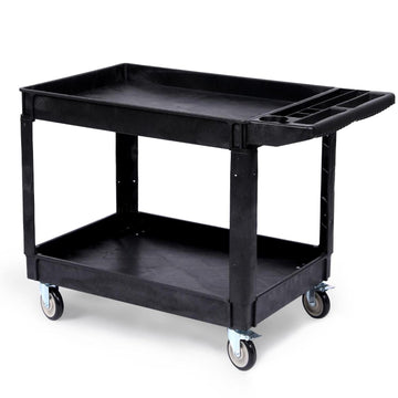 Chariot utilitaire Garvee à 2 niveaux, capacité de charge de 250 kg, roues pivotantes à 360°, plastique PEHD, poignée ergonomique pour entrepôt, atelier, garage, noir